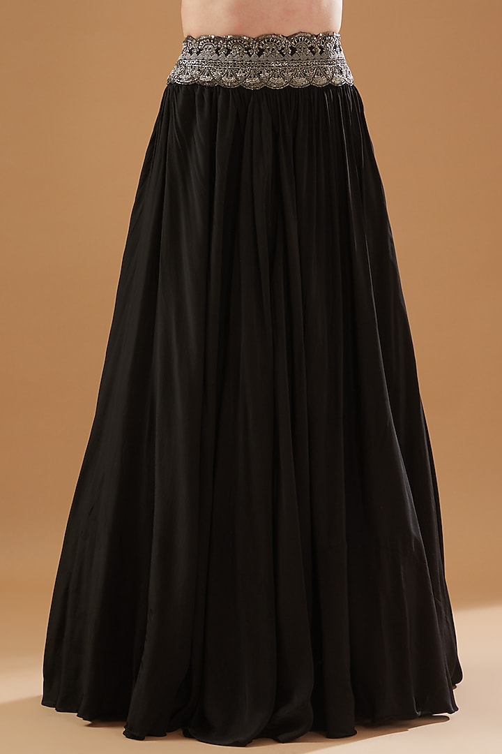 Black Crepe Embroidered Skirt Set by Baidehi at Pernia's Pop Up Shop