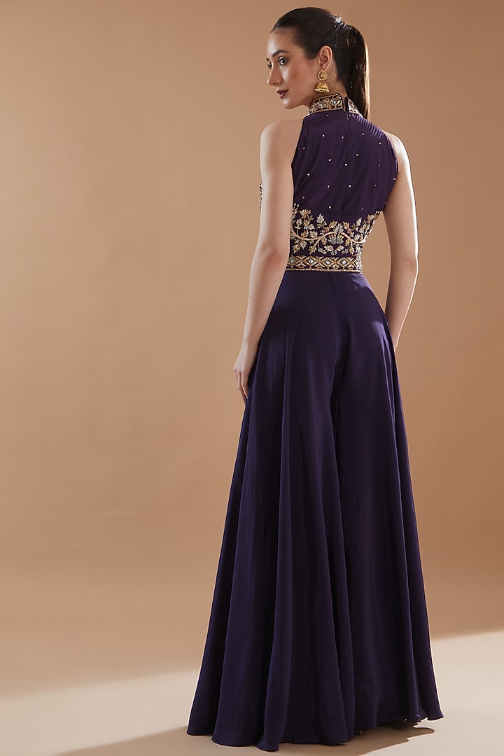 Purple Crepe Wedding Sharara Set by Baidehi at Pernia's Pop Up Shop