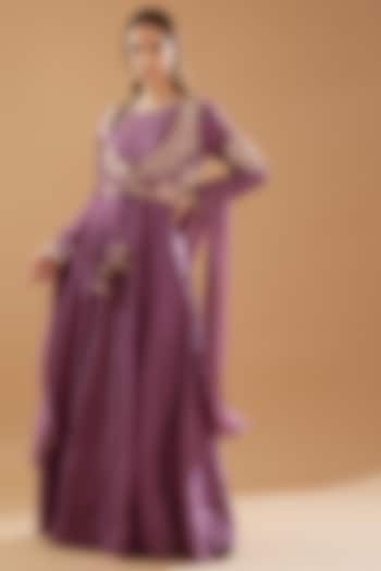 Lilac Bemberg Silk Embroidered Party Wear Anarkali Set by Baidehi at Pernia's Pop Up Shop