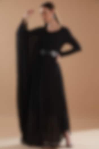 Black Chinon Georgette Draped Tunic Set by Baidehi at Pernia's Pop Up Shop