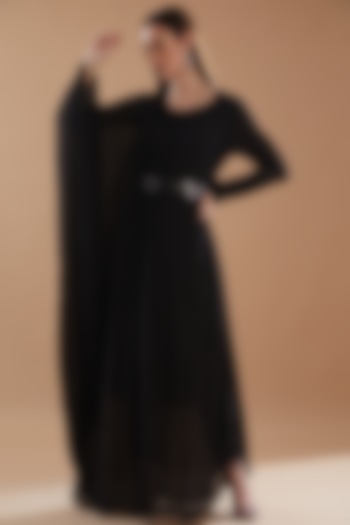 Black Chinon Georgette Draped Tunic Set by Baidehi