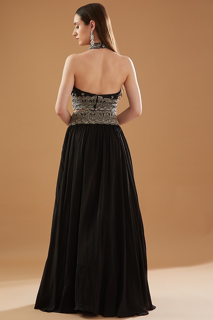 Black Satin Silk Wedding Lehenga Set by Baidehi at Pernia's Pop Up Shop