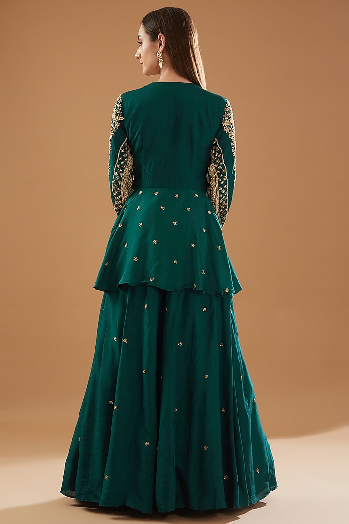 Rama Green Dupion Silk Embroidered Party Wear Anarkali Set by Baidehi at Pernia's Pop Up Shop
