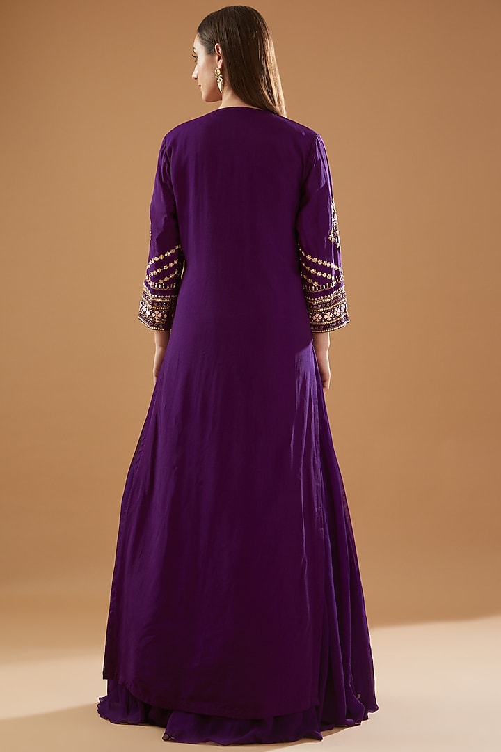 Purple Dupion Silk Embroidered Jacket Set by Baidehi at Pernia's Pop Up Shop