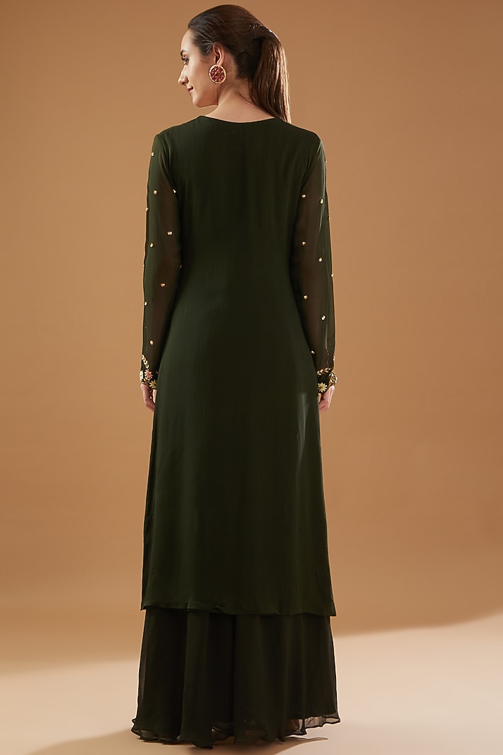 Mehendi Green Georgette Party Wear Sharara Set by Baidehi at Pernia's Pop Up Shop