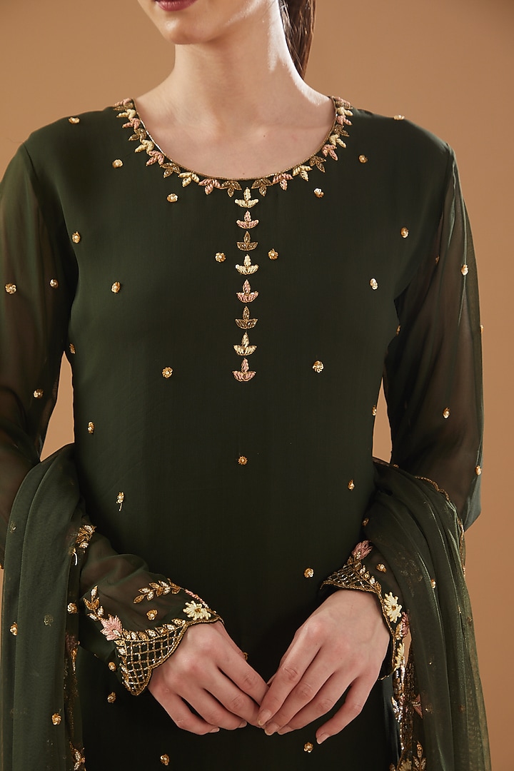 Mehendi Green Georgette Party Wear Sharara Set by Baidehi at Pernia's Pop Up Shop
