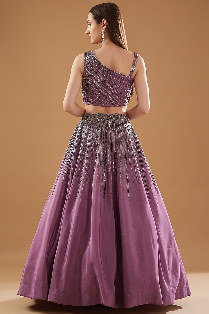 Deep Lilac Bemberg Silk Beads Embroidered Wedding Lehenga Set by Baidehi at Pernia's Pop Up Shop