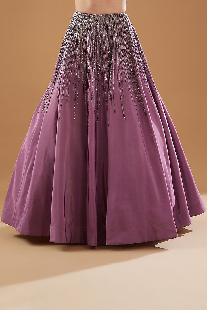 Deep Lilac Bemberg Silk Beads Embroidered Wedding Lehenga Set by Baidehi at Pernia's Pop Up Shop