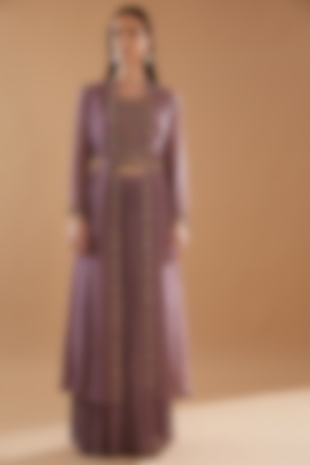 Deep Lilac Organza Embroidered Jacket Set by Baidehi at Pernia's Pop Up Shop