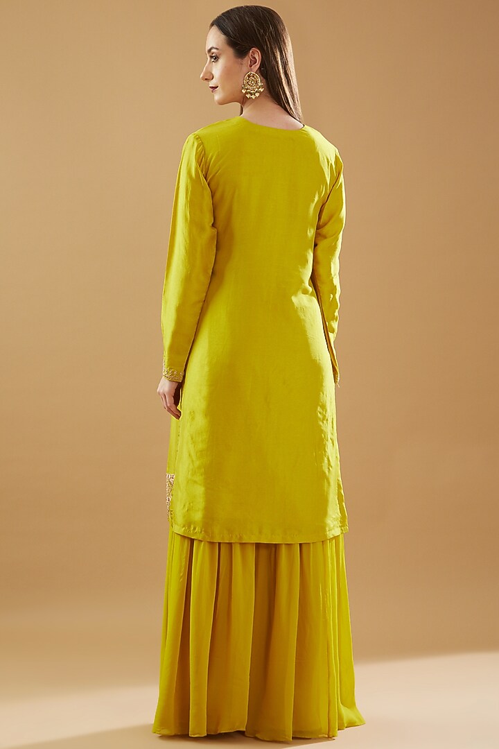 Mustard Georgette Party Wear Sharara Set by Baidehi at Pernia's Pop Up Shop