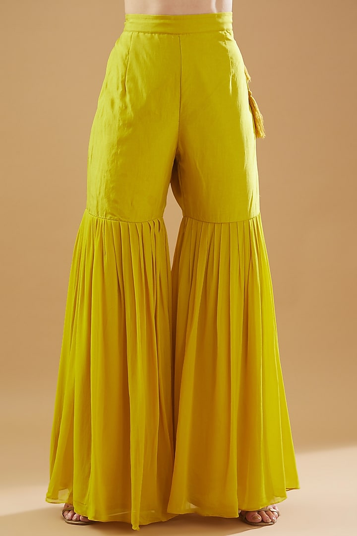 Mustard Georgette Party Wear Sharara Set by Baidehi at Pernia's Pop Up Shop