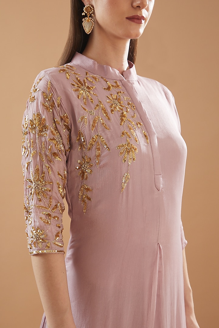 Lilac Georgette Embroidered Draped Summer Dress by Baidehi at Pernia's Pop Up Shop