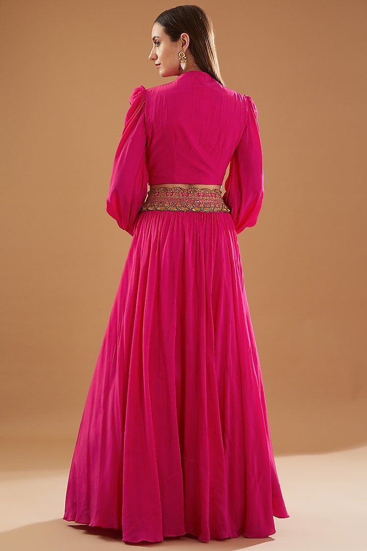 Deep Fuchsia Crepe Skirt Set by Baidehi at Pernia's Pop Up Shop