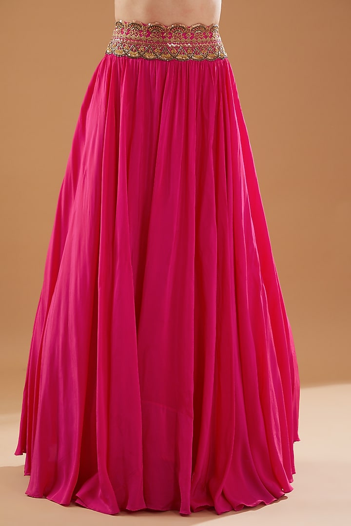 Deep Fuchsia Crepe Skirt Set by Baidehi at Pernia's Pop Up Shop