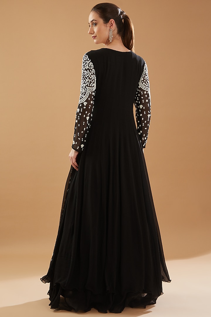Black Georgette Embellished Party Wear Gown With Dupatta by Baidehi at Pernia's Pop Up Shop