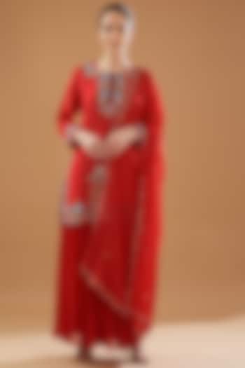 Red Georgette Party Wear Sharara Set by Baidehi at Pernia's Pop Up Shop