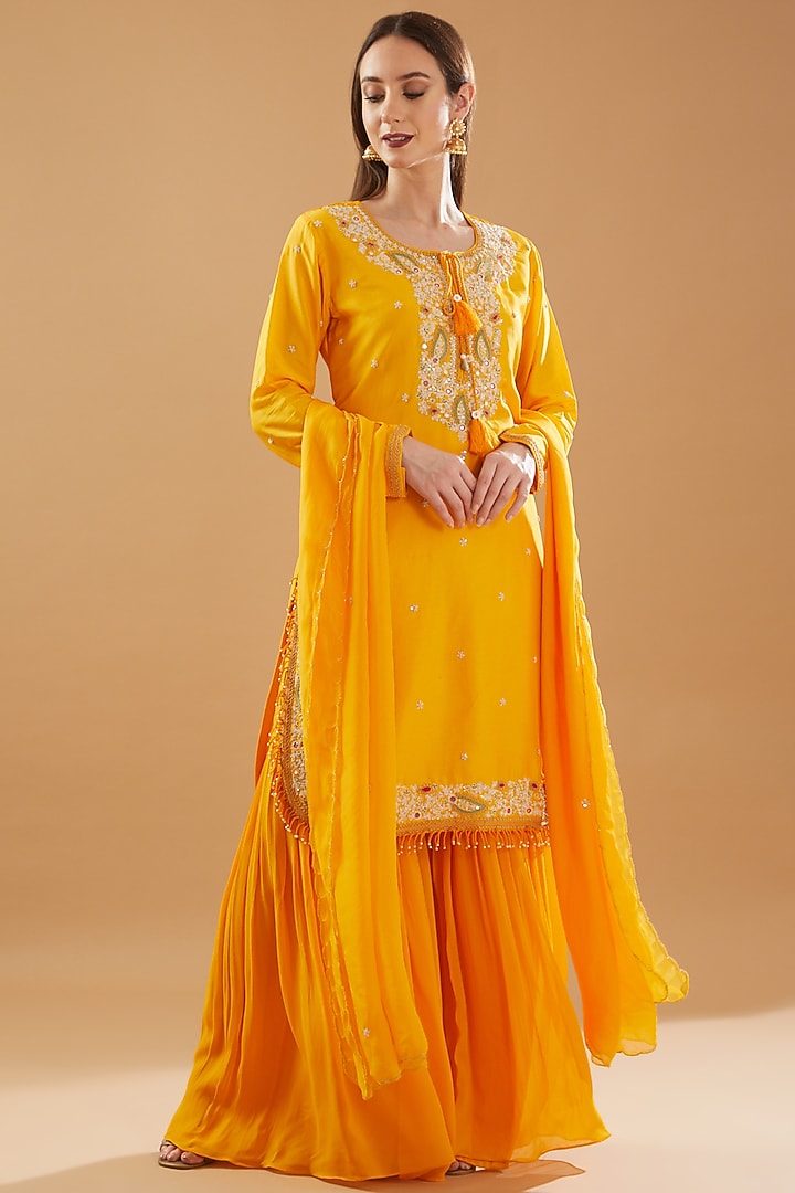 Orange Georgette Party Wear Sharara Set by Baidehi at Pernia's Pop Up Shop