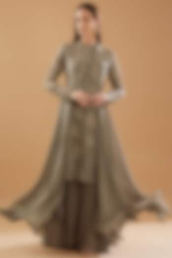 Grey Georgette Embroidered Tunic Set by Baidehi at Pernia's Pop Up Shop