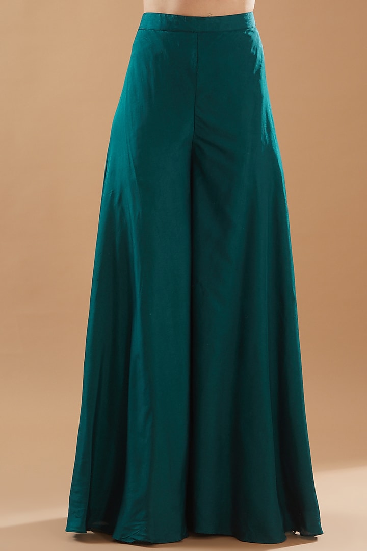 Bottle Green Bemberg Silk Pant Set by Baidehi at Pernia's Pop Up Shop