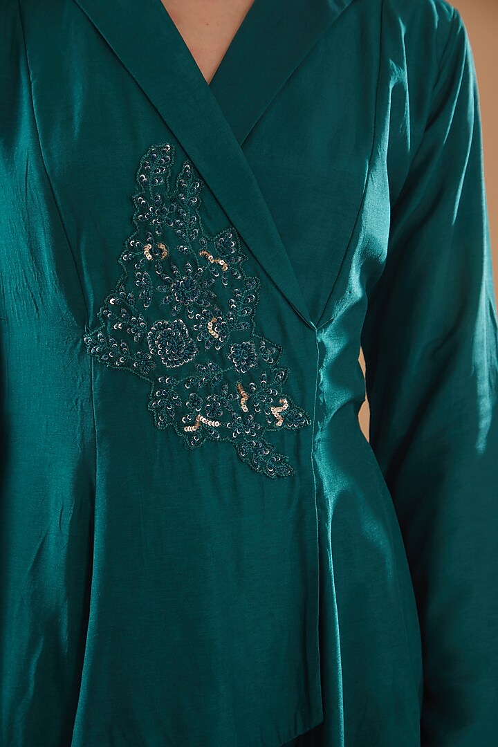 Bottle Green Bemberg Silk Pant Set by Baidehi at Pernia's Pop Up Shop