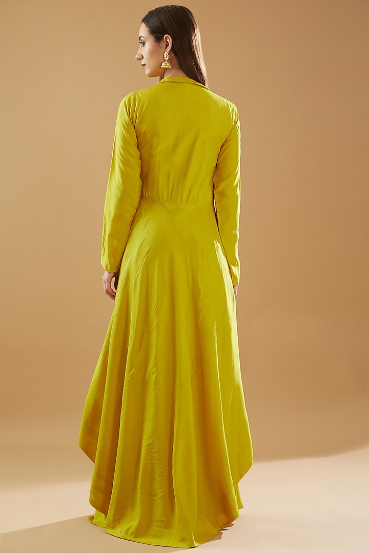 Mustard Bemberg Silk Embroidered Tunic Set by Baidehi at Pernia's Pop Up Shop