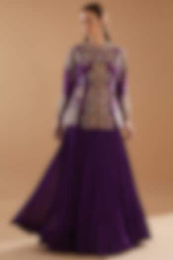 Purple Chinon Georgette Skirt Set by Baidehi