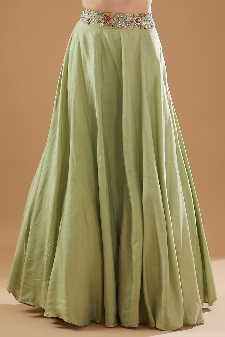 Moss Green Dupion Silk & Organza Wedding Lehenga Set by Baidehi at Pernia's Pop Up Shop