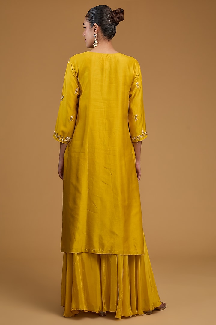 Mustard Bemberg Silk Dabka Embroidered Wedding Anarkali Set by Baidehi at Pernia's Pop Up Shop
