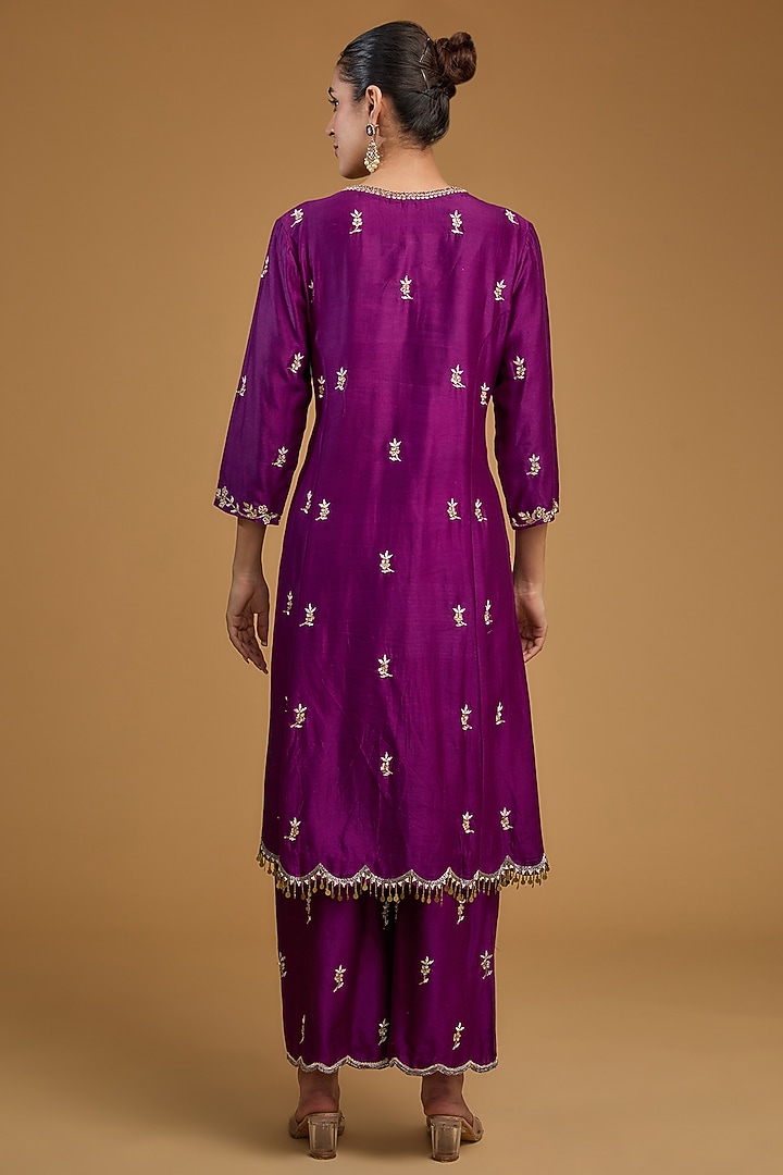 Purple Bemberg Silk Dabka Embroidered Wedding Anarkali Set by Baidehi at Pernia's Pop Up Shop