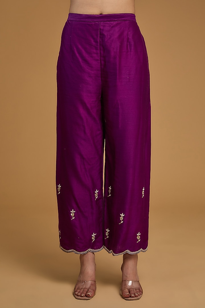 Purple Bemberg Silk Dabka Embroidered Wedding Anarkali Set by Baidehi at Pernia's Pop Up Shop
