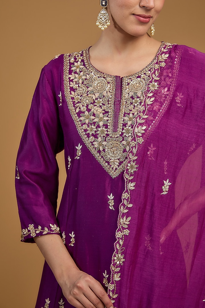 Purple Bemberg Silk Dabka Embroidered Wedding Anarkali Set by Baidehi at Pernia's Pop Up Shop