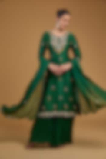 Mehendi Green Chanderi Silk Sequins Embroidered Kurta Set by Baidehi at Pernia's Pop Up Shop