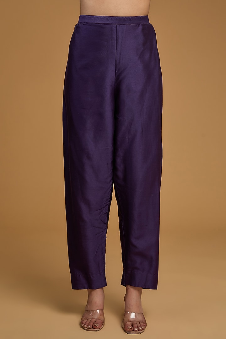 Dark Purple Chanderi Silk Sequins Embroidered Kurta Set by Baidehi at Pernia's Pop Up Shop