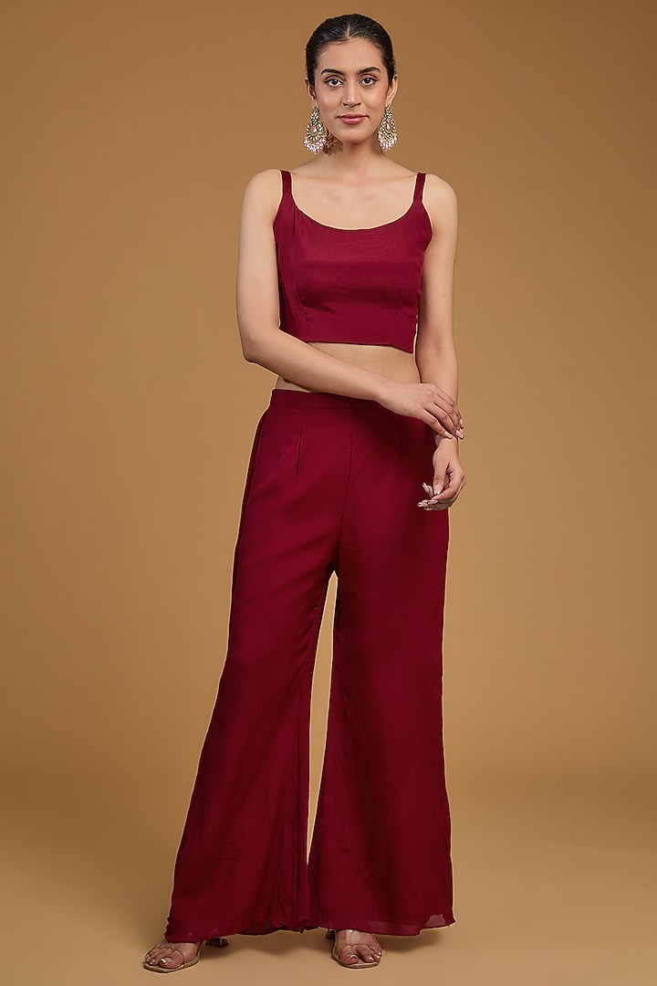 Red Chinon Georgette Sequins Embroidered Jacket Set by Baidehi at Pernia's Pop Up Shop