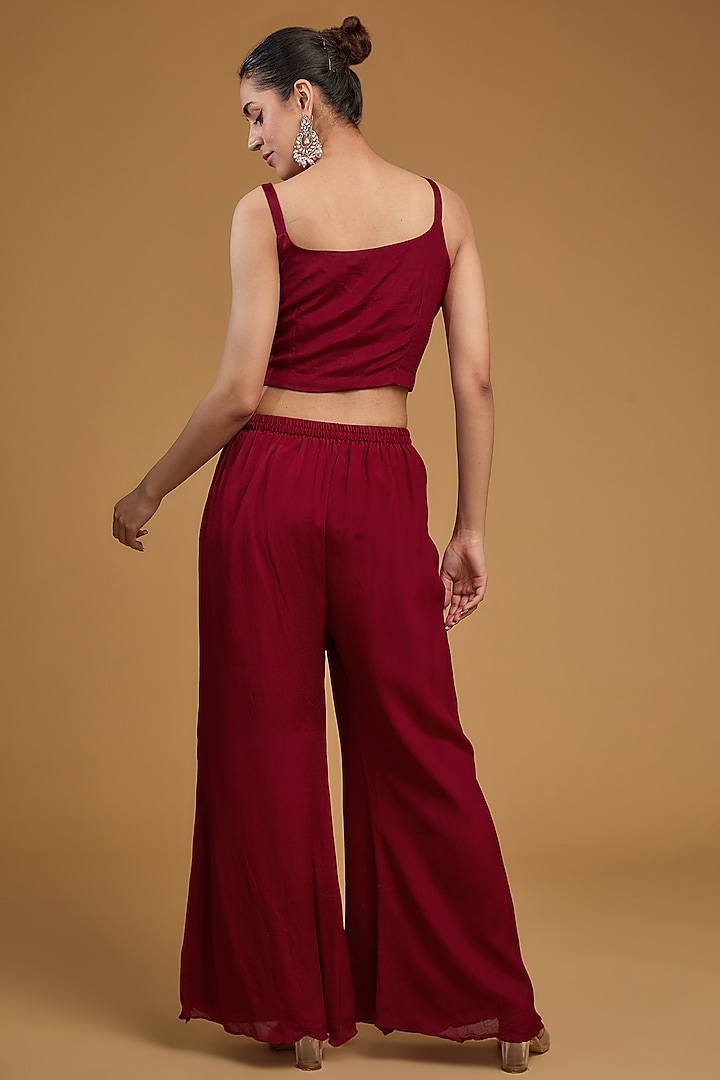 Red Chinon Georgette Sequins Embroidered Jacket Set by Baidehi at Pernia's Pop Up Shop