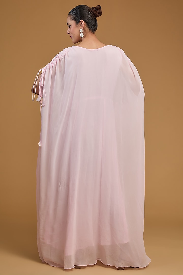 Pink Georgette Sequins Embroidered Draped Kaftan by Baidehi at Pernia's Pop Up Shop