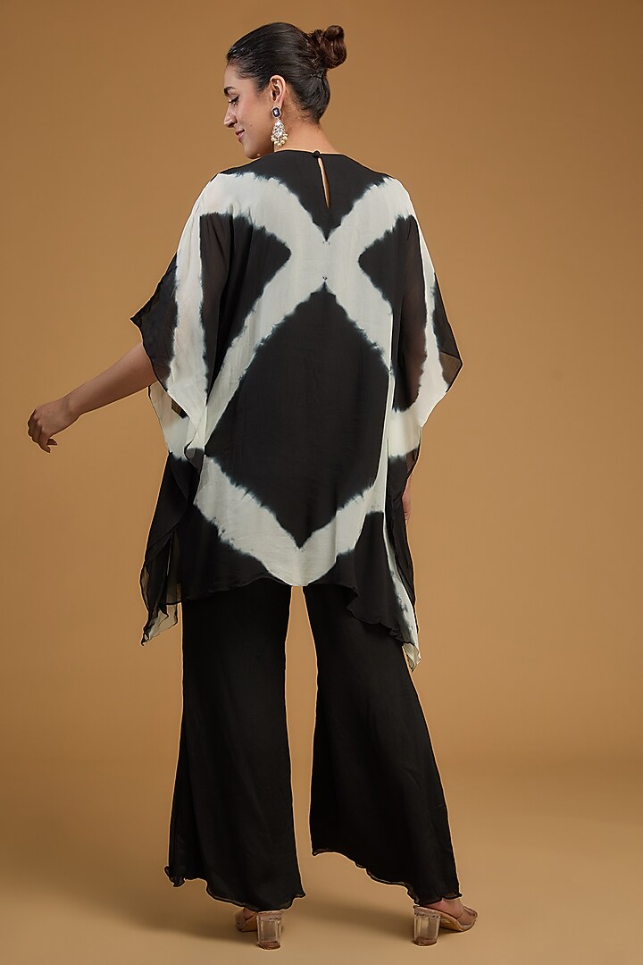 Black Georgette Printed & Embroidered Kaftan Set by Baidehi at Pernia's Pop Up Shop