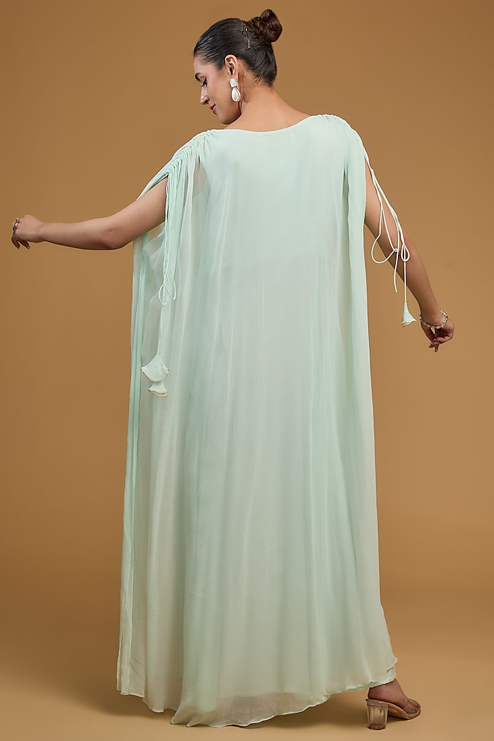 Ice Blue Georgette Sequins Embroidered Kaftan by Baidehi at Pernia's Pop Up Shop