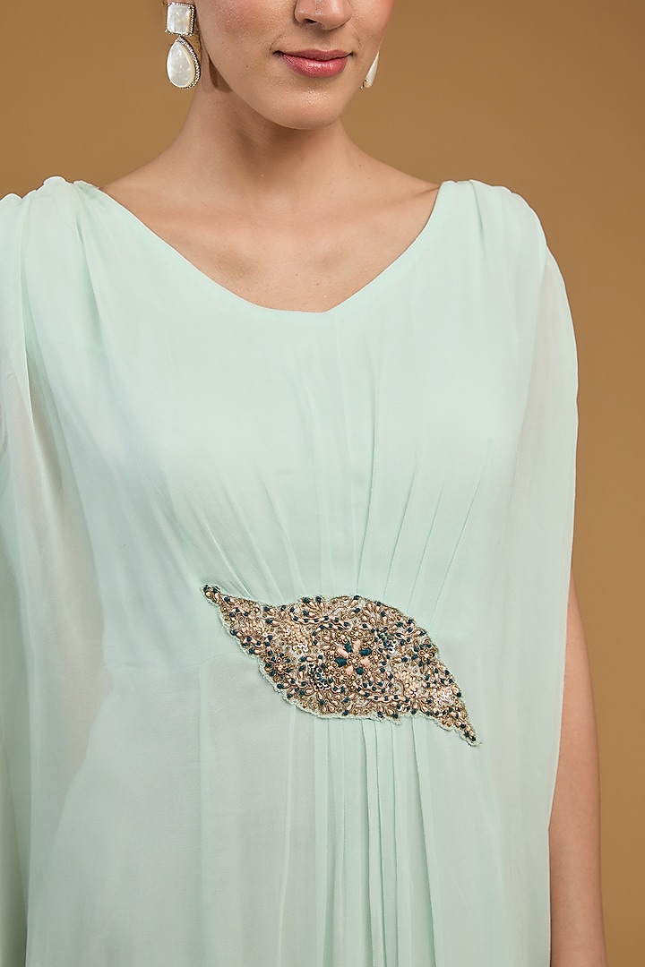 Ice Blue Georgette Sequins Embroidered Kaftan by Baidehi at Pernia's Pop Up Shop