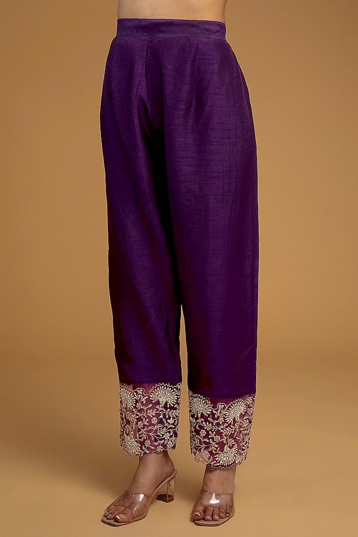 Purple Bemberg Silk Sequins Embroidered Kurta Set by Baidehi at Pernia's Pop Up Shop
