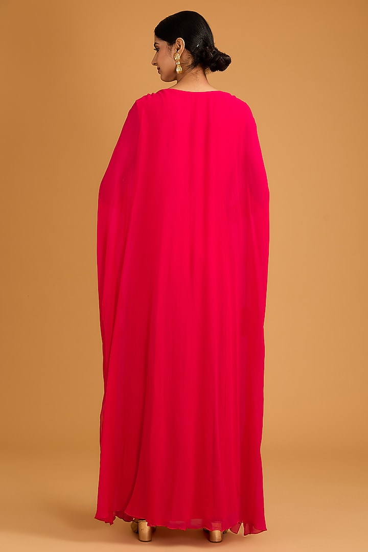 Cherry Red Georgette Sequins Embroidered Draped Kaftan by Baidehi at Pernia's Pop Up Shop