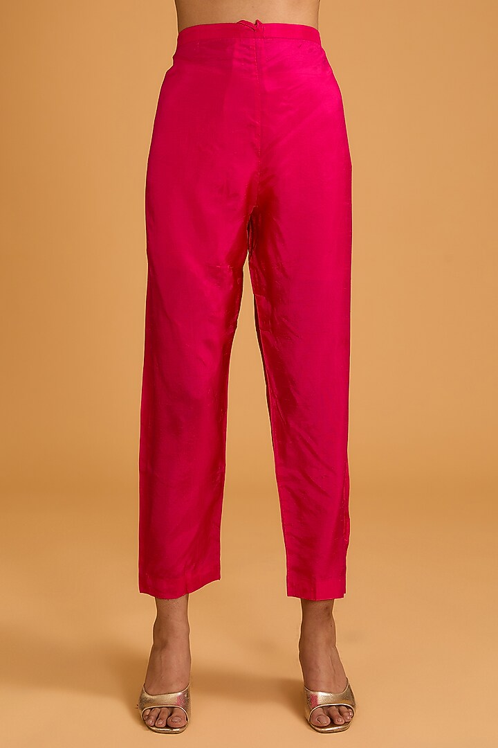 Fuchsia Pink Bamberg Silk Cutdana Embroidered Straight Kurta Set by Baidehi at Pernia's Pop Up Shop