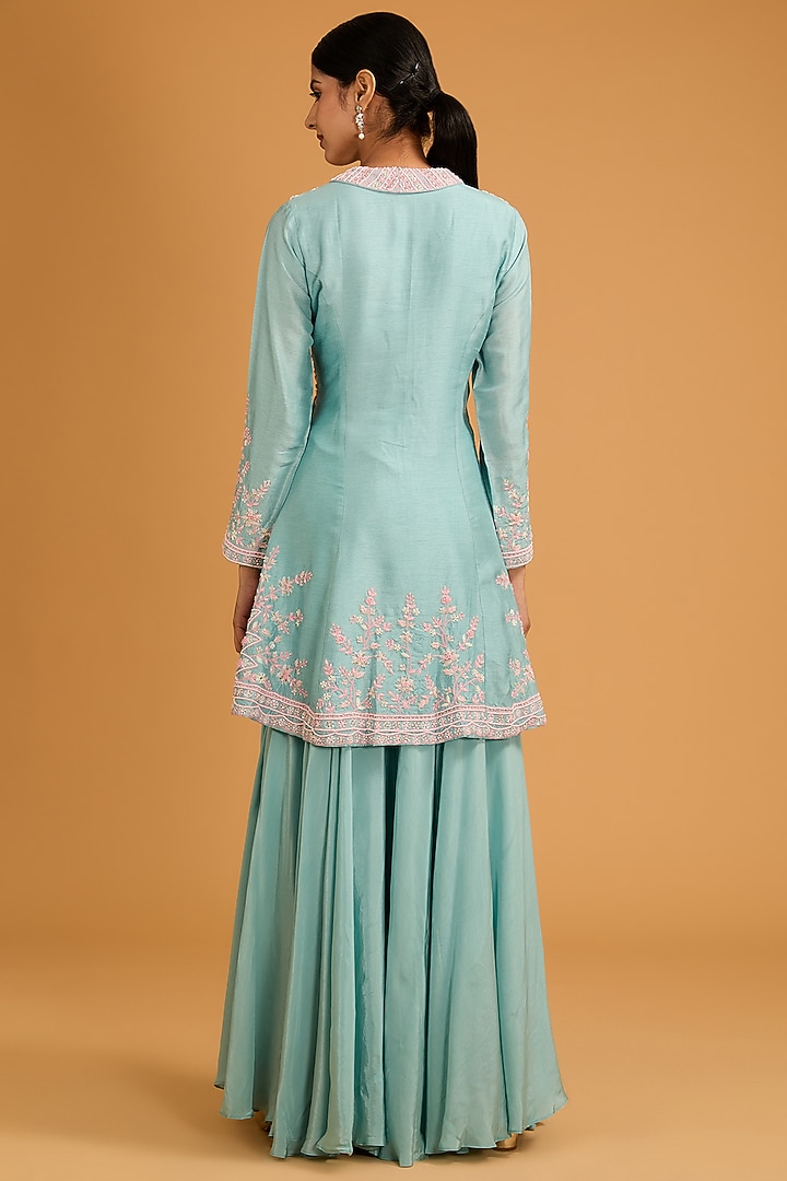 Powder Blue Crepe Wedding Sharara Set by Baidehi at Pernia's Pop Up Shop