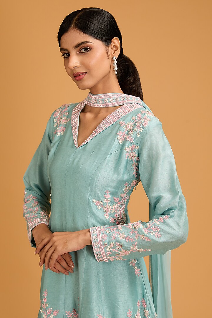 Powder Blue Crepe Wedding Sharara Set by Baidehi at Pernia's Pop Up Shop