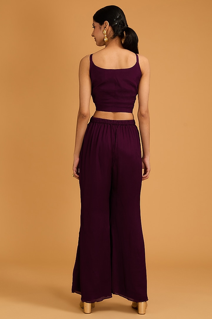 Wine Chinon Georgette Bead Embroidered Jacket Set by Baidehi at Pernia's Pop Up Shop