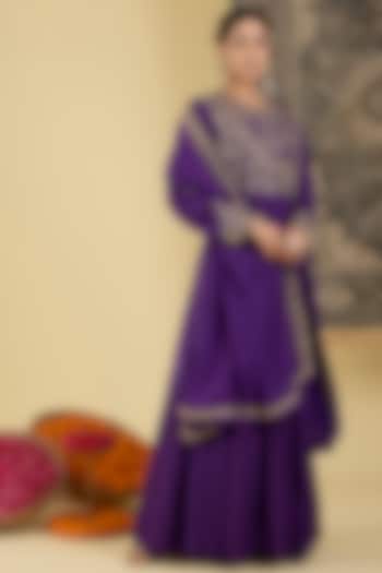 Purple Bemberg Silk Embroidered Wedding Anarkali Set by Baidehi at Pernia's Pop Up Shop
