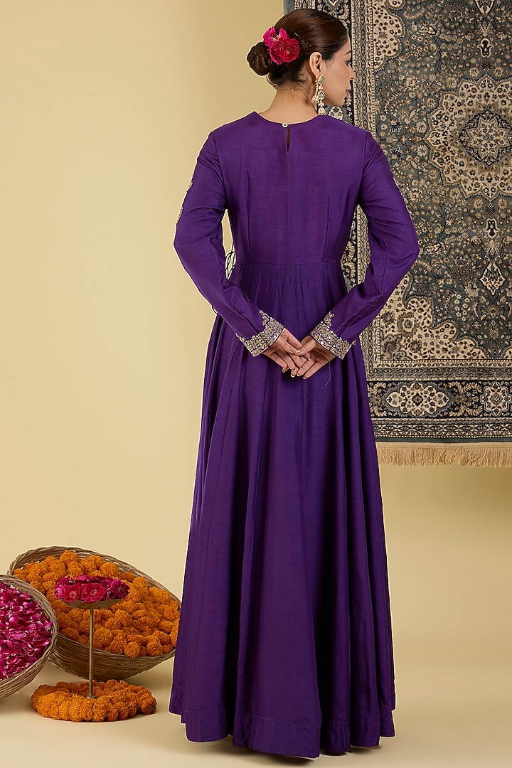 Purple Bemberg Silk Embroidered Wedding Anarkali Set by Baidehi at Pernia's Pop Up Shop