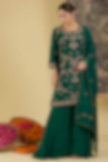 Bottle Green Georgette Party Wear Sharara Set by Baidehi at Pernia's Pop Up Shop