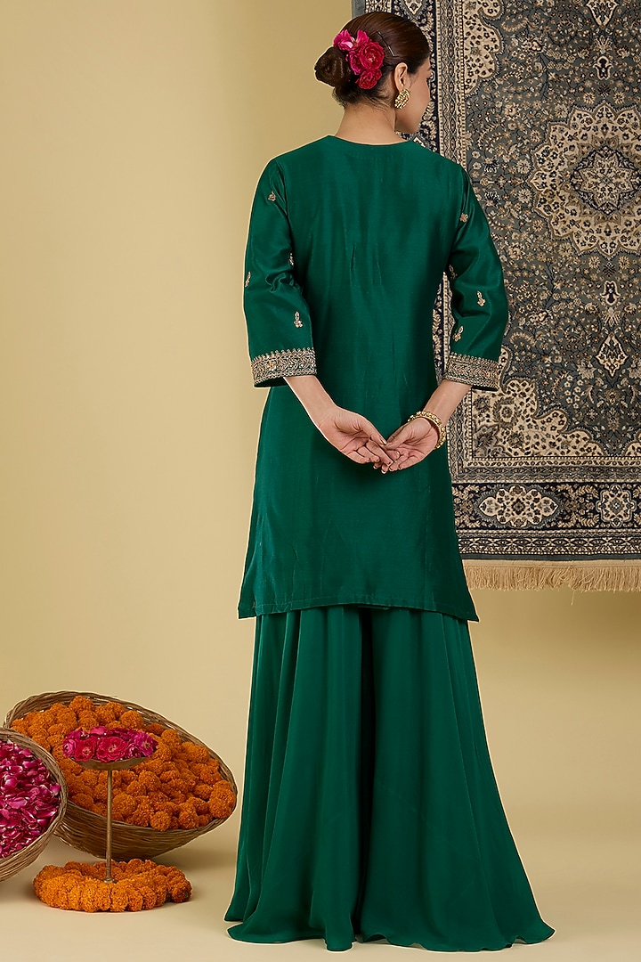 Bottle Green Georgette Party Wear Sharara Set by Baidehi at Pernia's Pop Up Shop