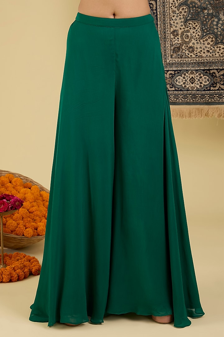 Bottle Green Georgette Party Wear Sharara Set by Baidehi at Pernia's Pop Up Shop